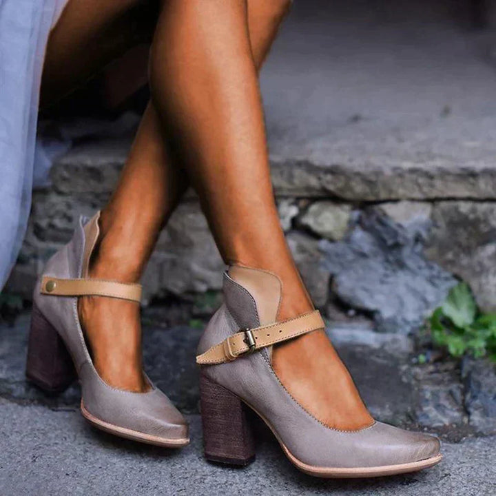 Violette | Contrast Buckle Strap Mary Jane Block Heels