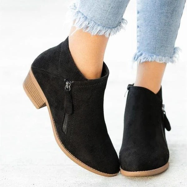 Billie | Side Zip Suede Stacked Block Heel Ankle Boots
