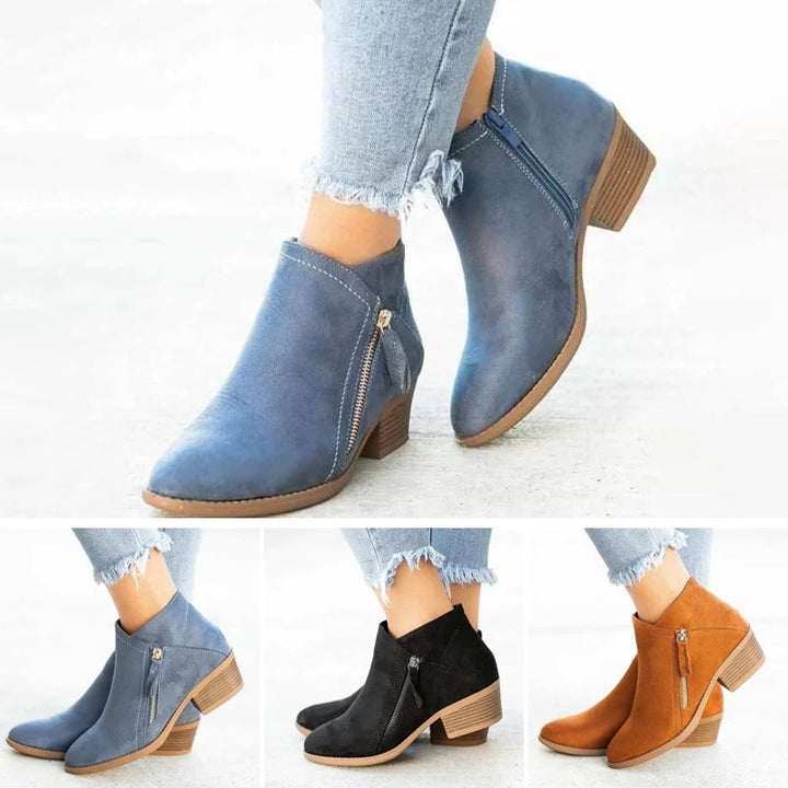 Billie | Side Zip Suede Stacked Block Heel Ankle Boots