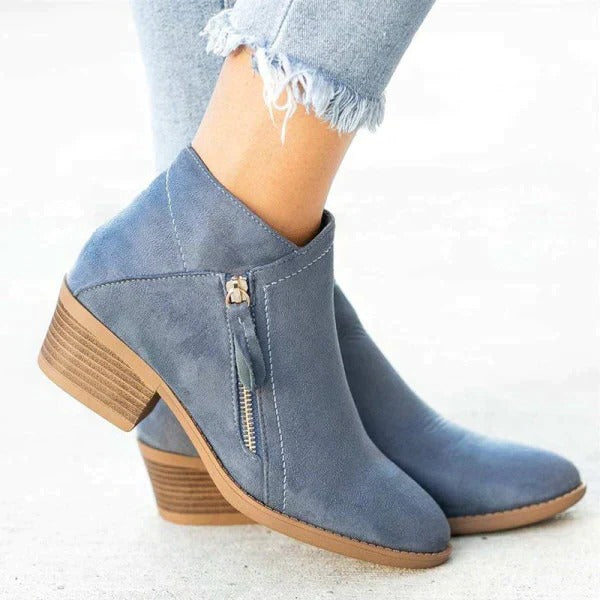 Billie | Side Zip Suede Stacked Block Heel Ankle Boots