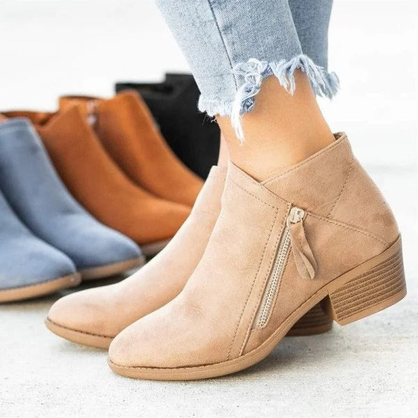 Billie | Side Zip Suede Stacked Block Heel Ankle Boots