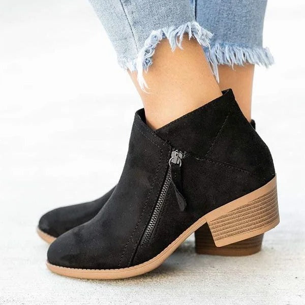 Billie | Side Zip Suede Stacked Block Heel Ankle Boots