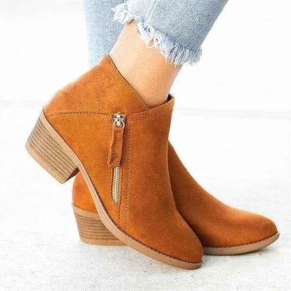 Billie | Side Zip Suede Stacked Block Heel Ankle Boots