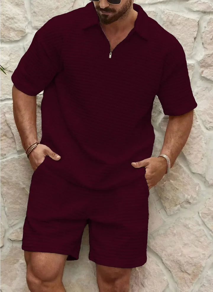 Corton | Textured Zip Polo & Shorts Sets for Men