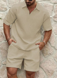 Corton | Textured Zip Polo & Shorts Sets for Men