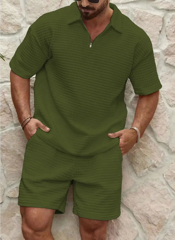 Corton | Textured Zip Polo & Shorts Sets for Men