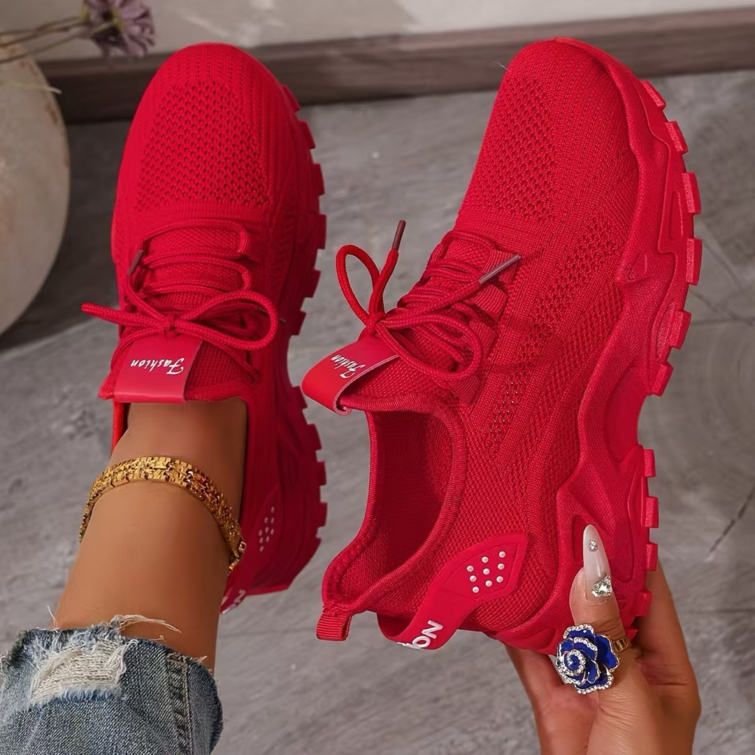Pebble | Chunky Sole Mesh Knit Lace-Up Women's Sneakers