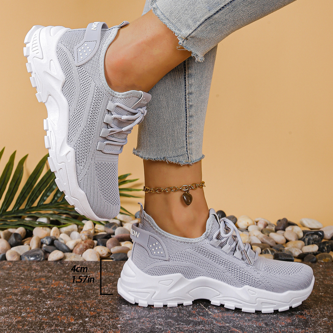 Pebble | Chunky Sole Mesh Knit Lace-Up Women's Sneakers
