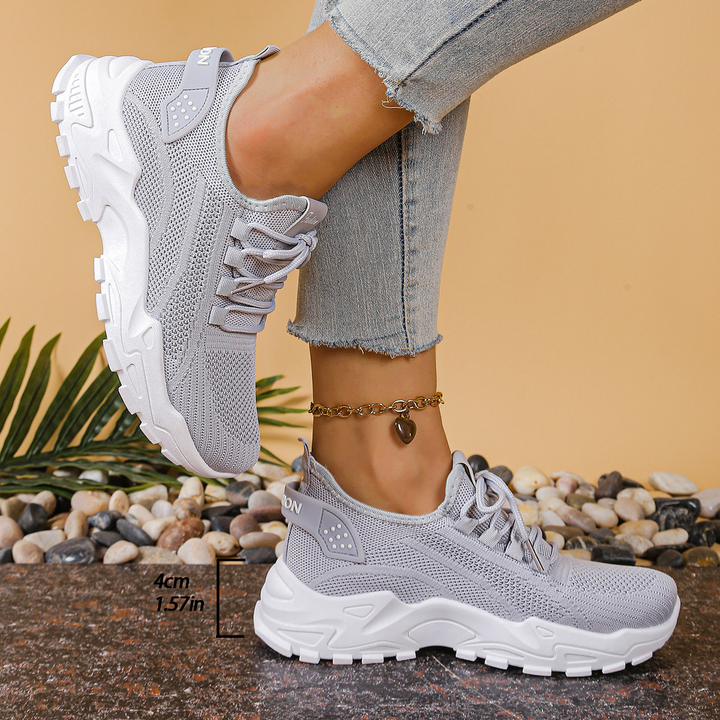 Pebble | Chunky Sole Mesh Knit Lace-Up Women's Sneakers