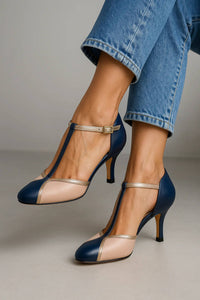 Deco | Two-Tone T-Bar Ankle Strap Stiletto Heels