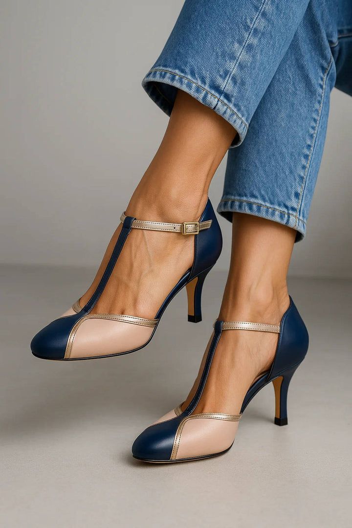 Deco | Two-Tone T-Bar Ankle Strap Stiletto Heels