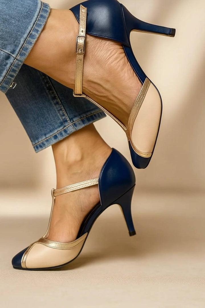 Deco | Two-Tone T-Bar Ankle Strap Stiletto Heels