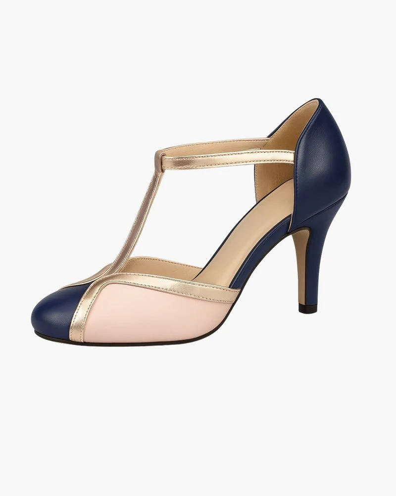 Deco | Two-Tone T-Bar Ankle Strap Stiletto Heels