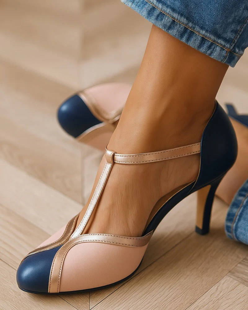 Deco | Two-Tone T-Bar Ankle Strap Stiletto Heels
