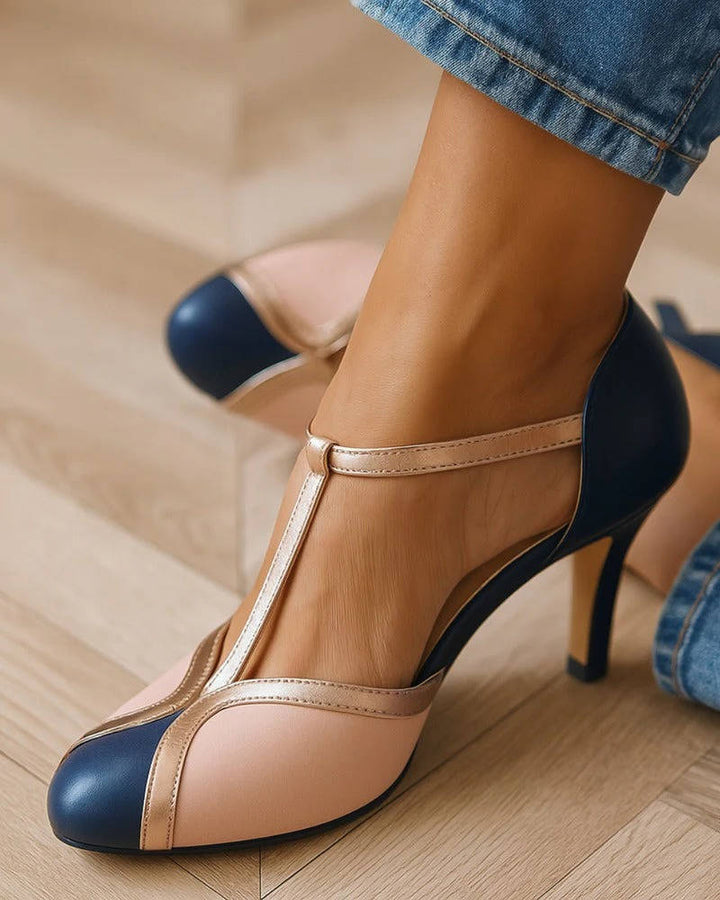 Deco | Two-Tone T-Bar Ankle Strap Stiletto Heels