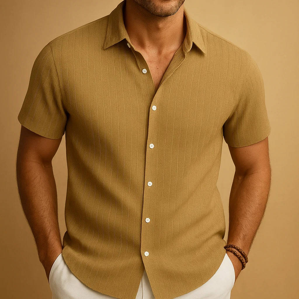 Ethan | Textured Stripe Short Sleeve Mens Smart Casual Shirt