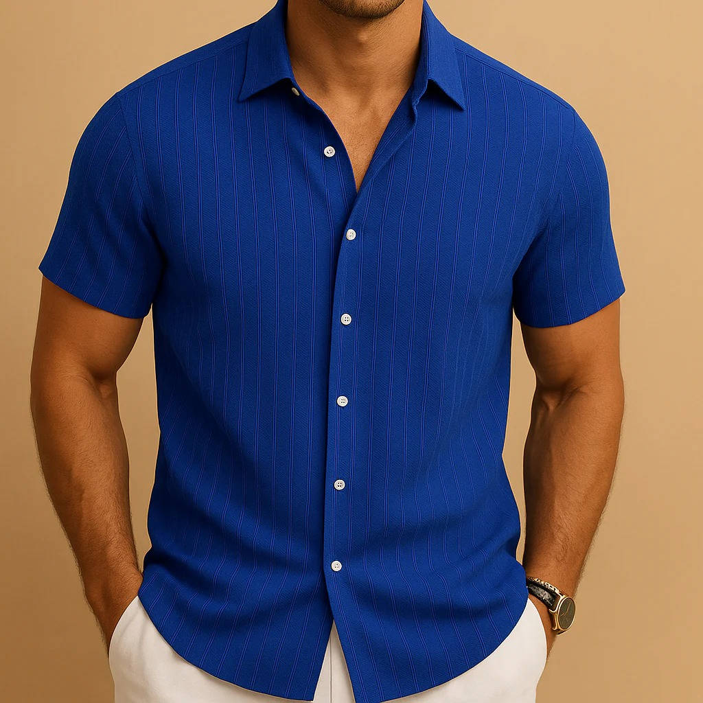 Ethan | Textured Stripe Short Sleeve Mens Smart Casual Shirt