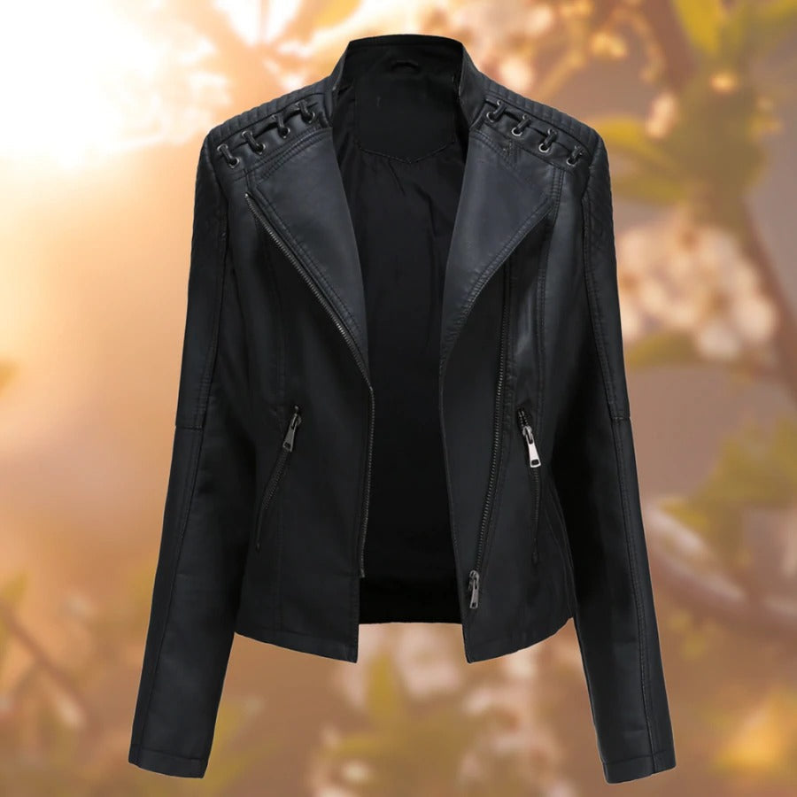 Roxana | Lace-Up Shoulder Quilted Moto Women's Leather Jackets