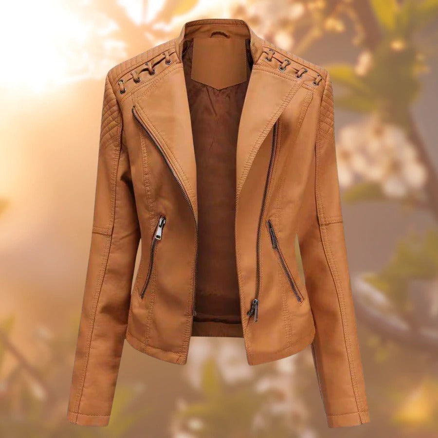 Roxana | Lace-Up Shoulder Quilted Moto Women's Leather Jackets
