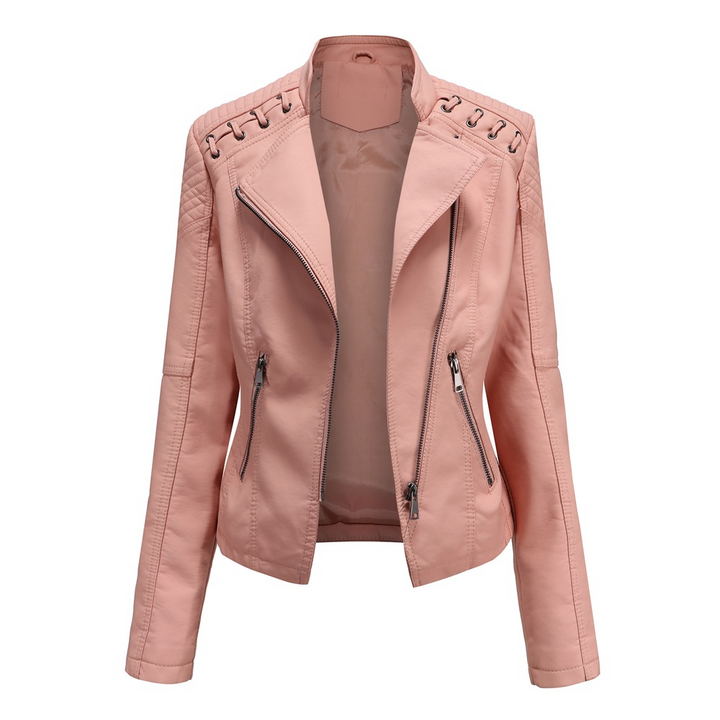 Roxana | Lace-Up Shoulder Quilted Moto Women's Leather Jackets