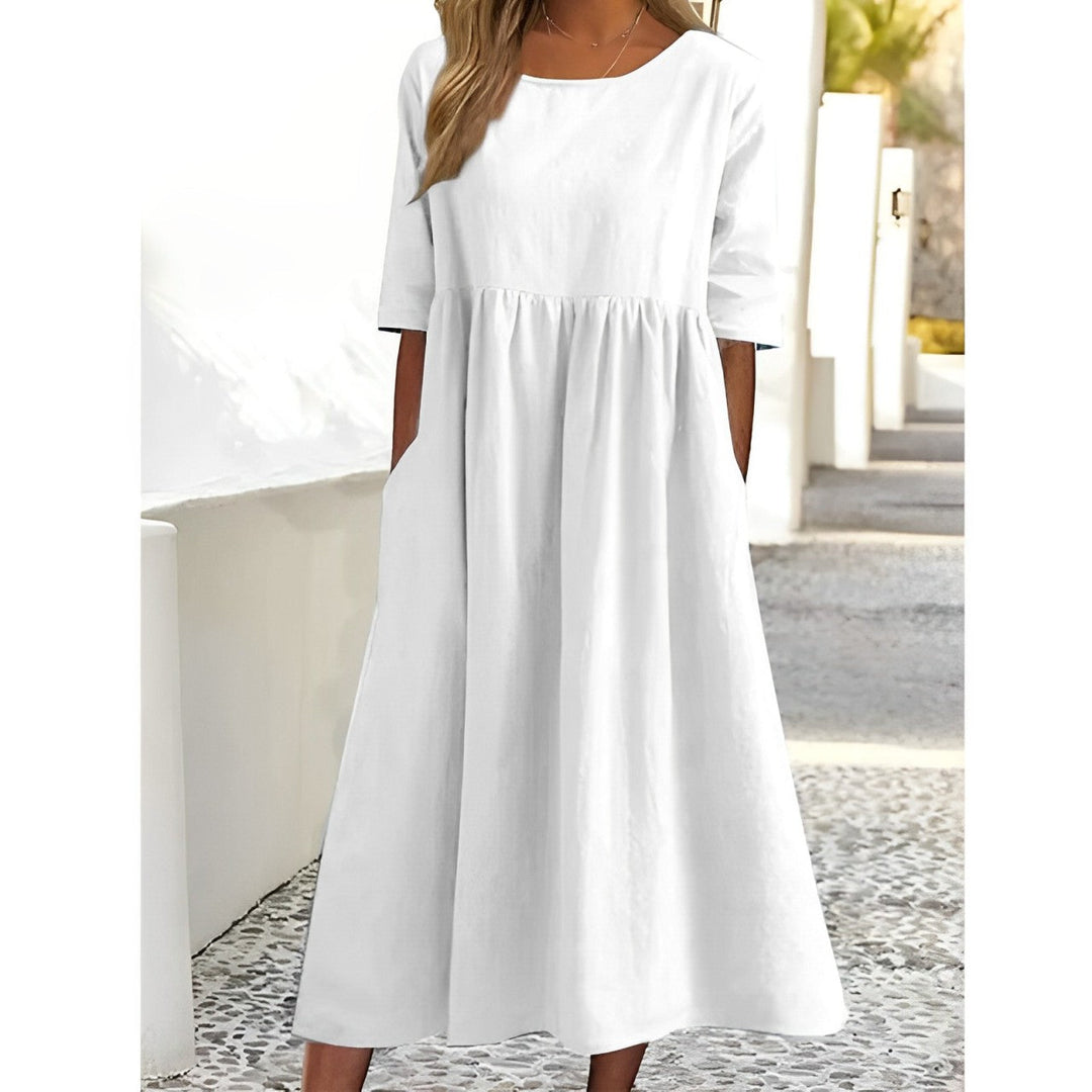 Capri | Gathered Waist Linen Summer Dress with Pockets