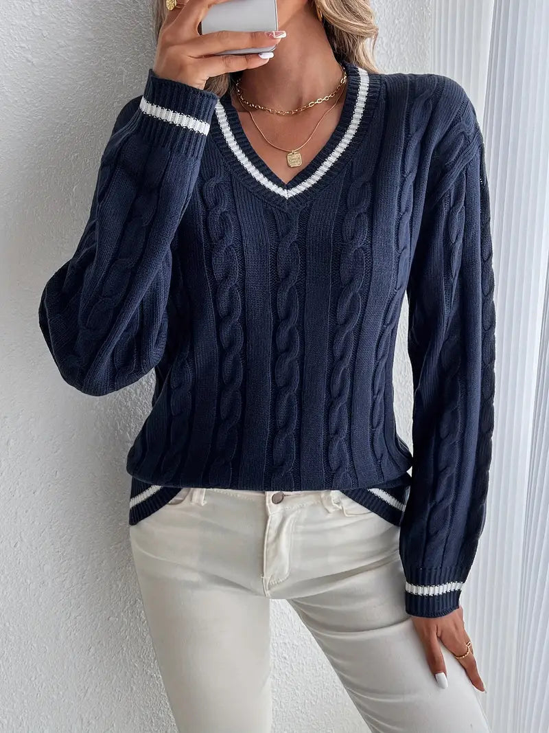 Audrey | Women's Knitted Sweater Cable Knit Varsity