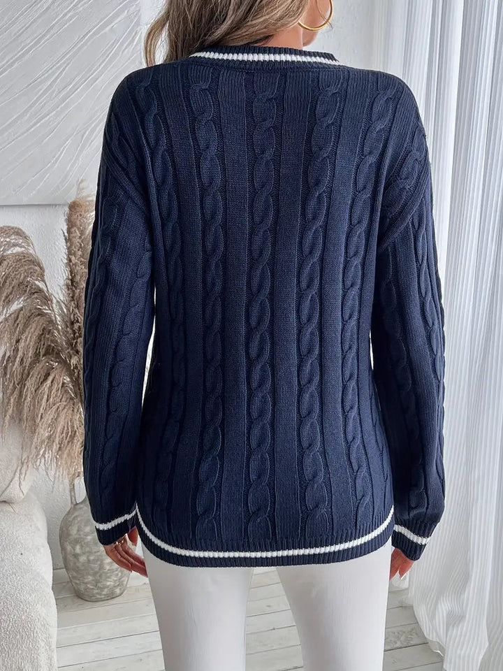 Audrey | Women's Knitted Sweater Cable Knit Varsity