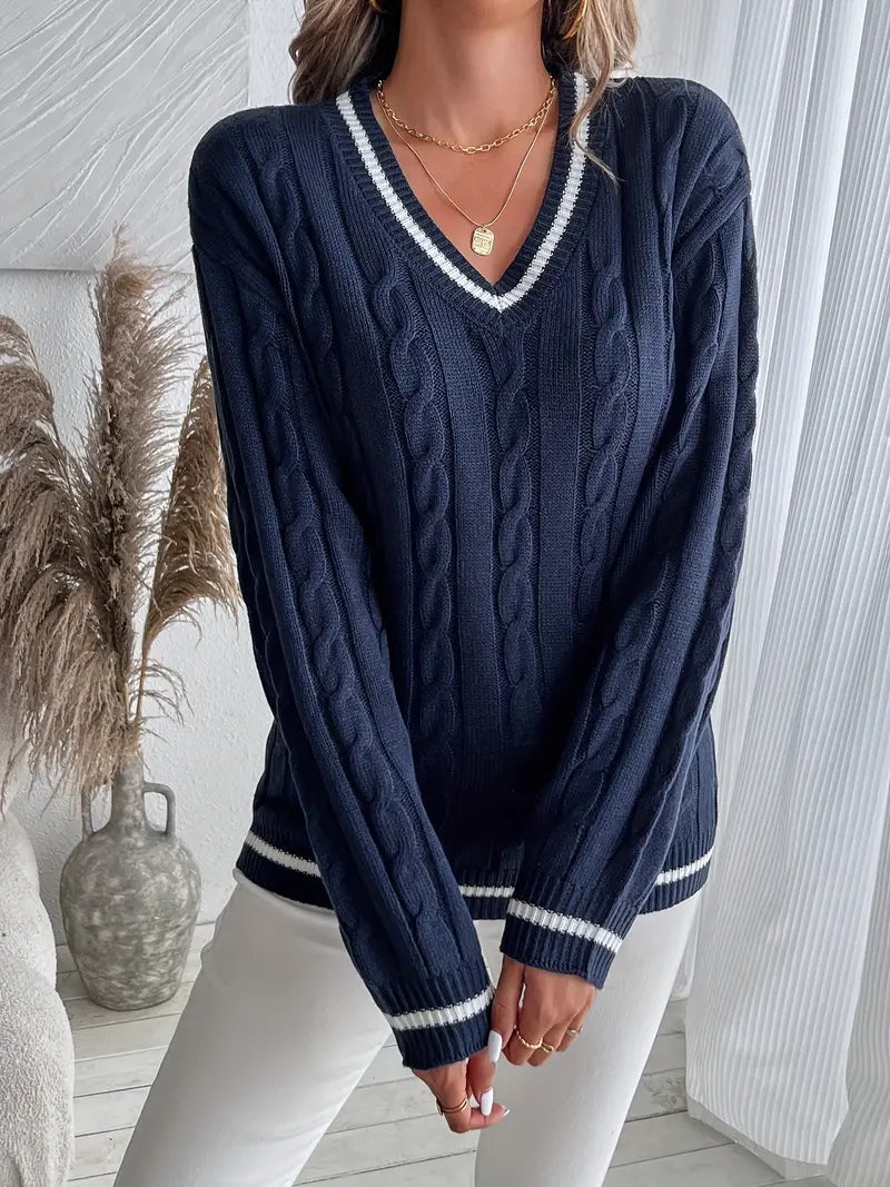 Audrey | Women's Knitted Sweater Cable Knit Varsity