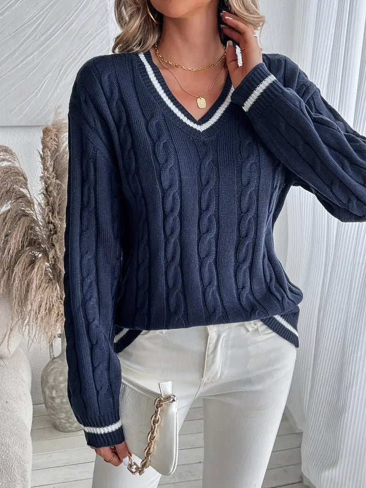 Audrey | Women's Knitted Sweater Cable Knit Varsity