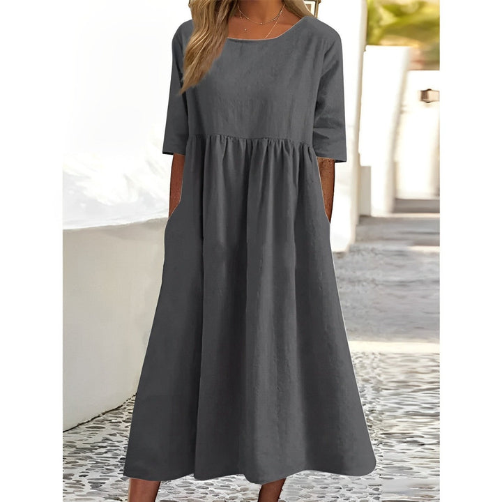 Capri | Gathered Waist Linen Summer Dress with Pockets
