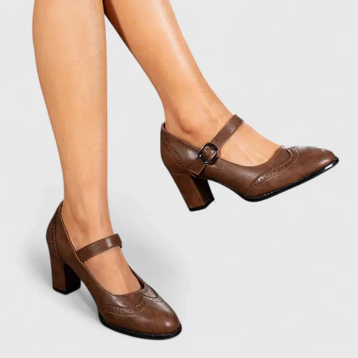 Bronte | Brogue-Detail Mary Jane Flats with Block Heel Strap