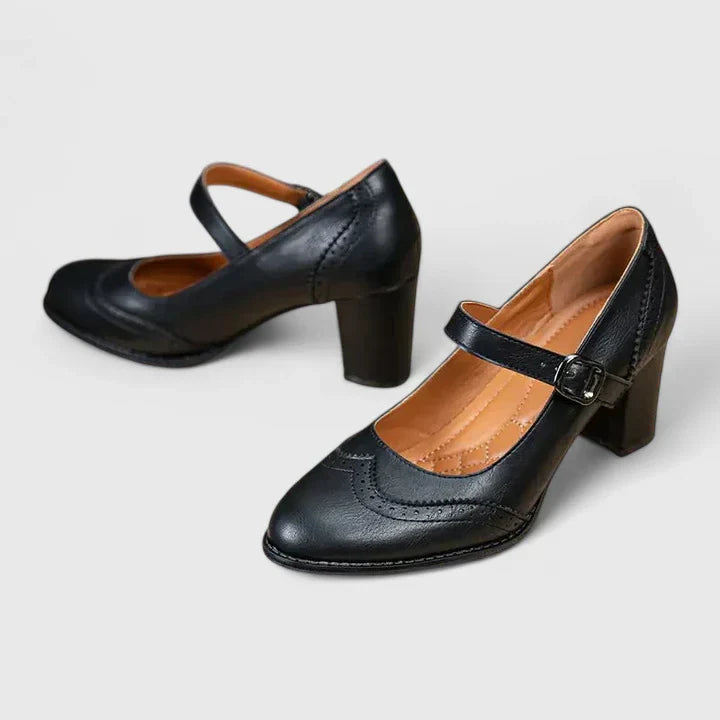 Bronte | Brogue-Detail Mary Jane Flats with Block Heel Strap
