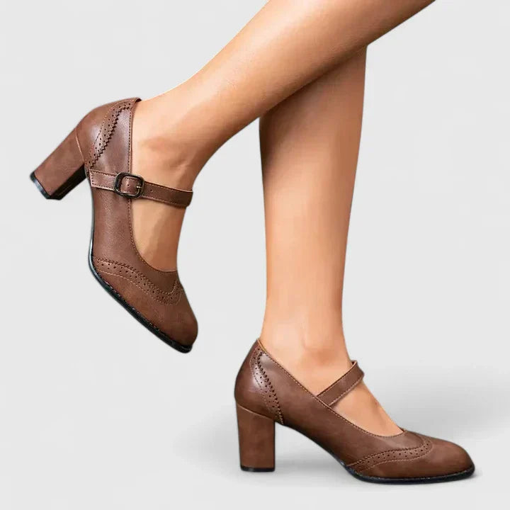Bronte | Brogue-Detail Mary Jane Flats with Block Heel Strap