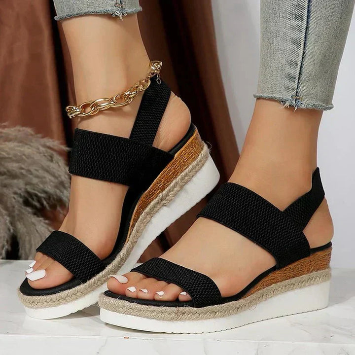 Chainlink | Elastic Strap Espadrille Platform Wedges