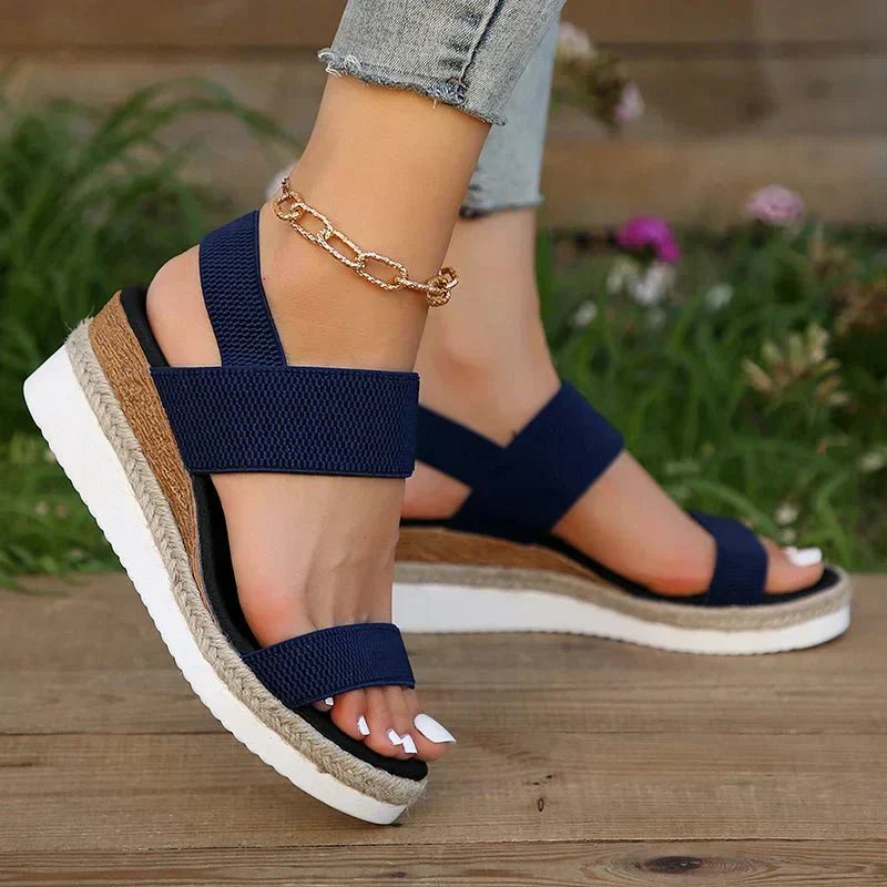 Chainlink | Elastic Strap Espadrille Platform Wedges