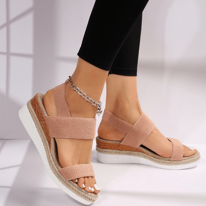 Chainlink | Elastic Strap Espadrille Platform Wedges