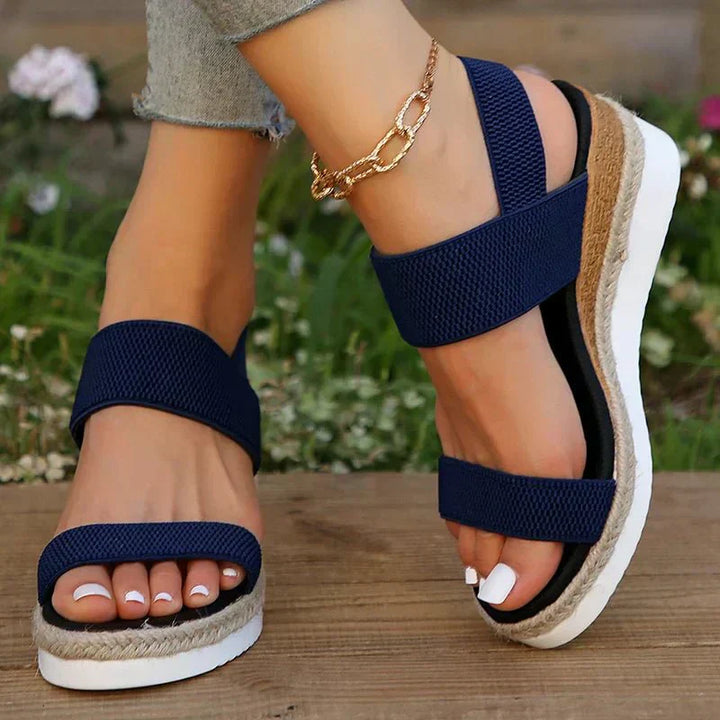 Chainlink | Elastic Strap Espadrille Platform Wedges