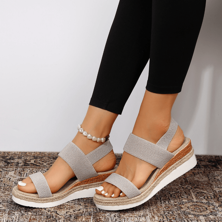 Chainlink | Elastic Strap Espadrille Platform Wedges