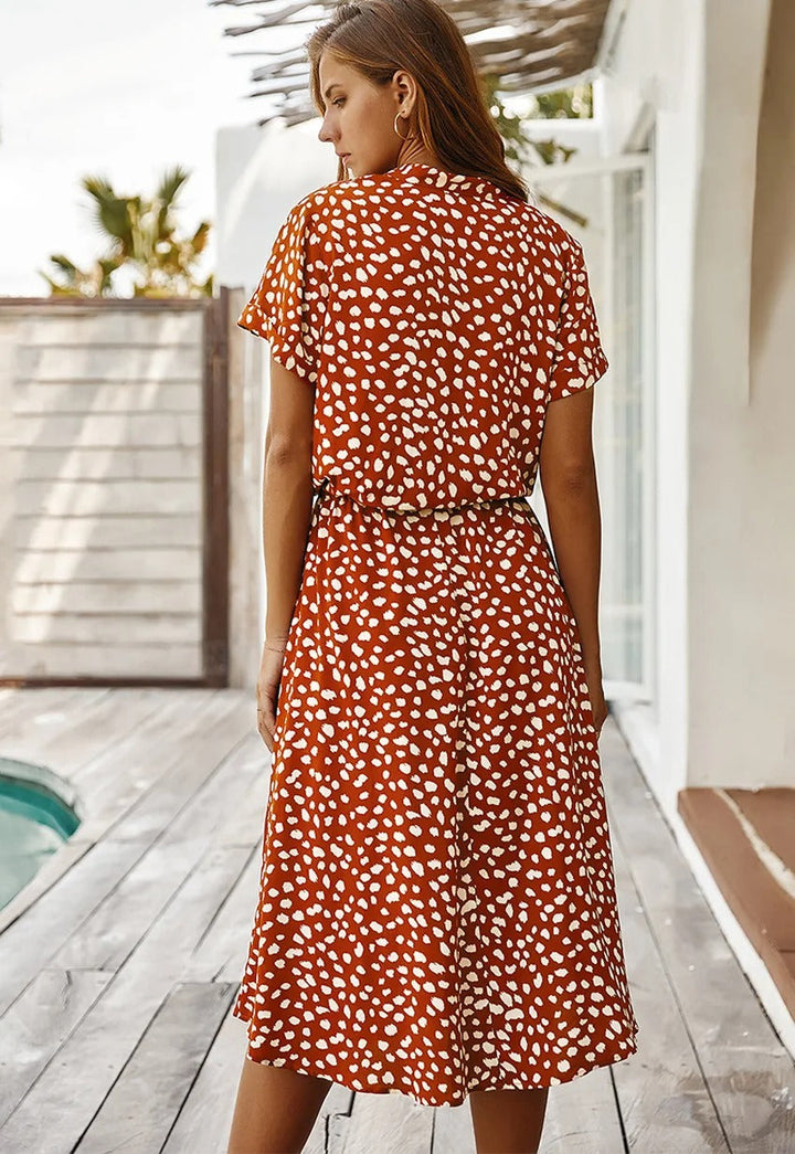 Cosette | Spot Print Drawstring Waist Wedding Guest Dress