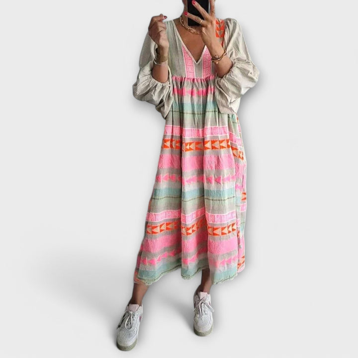 Zola | Geometric Stripe Balloon Sleeve Summer Dress