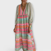 Zola | Geometric Stripe Balloon Sleeve Summer Dress