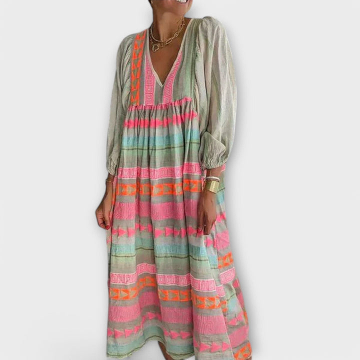 Zola | Geometric Stripe Balloon Sleeve Summer Dress