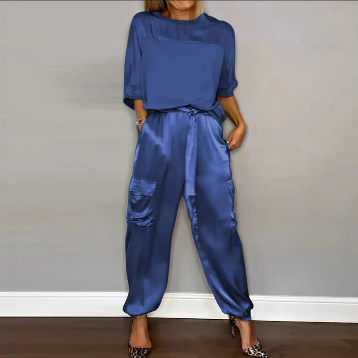 Luxette | Satin Crew Neck Top & Cargo Trouser Sets