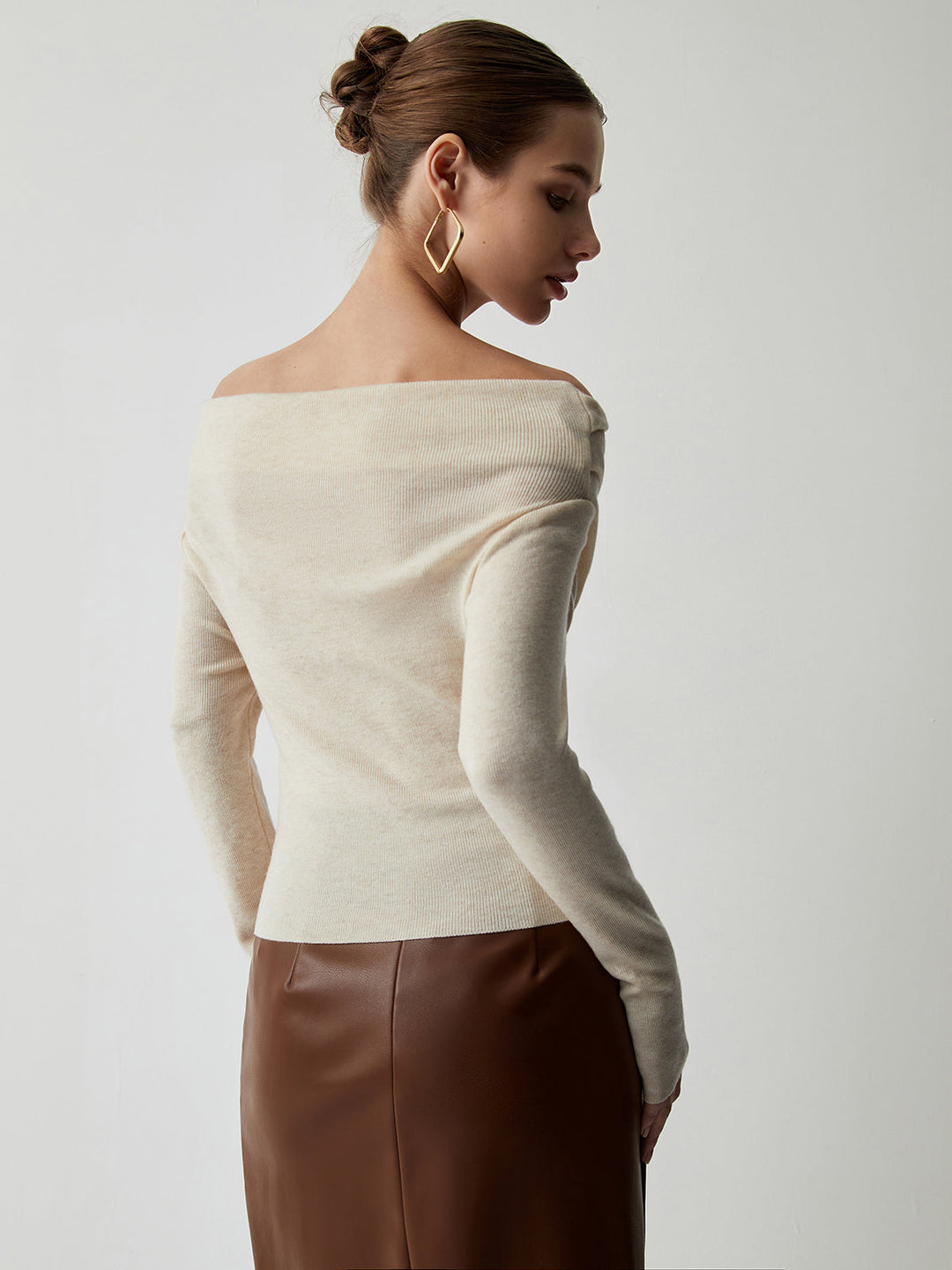 Celeste | Draped Wrap Knit Long Sleeve Off Shoulder Top