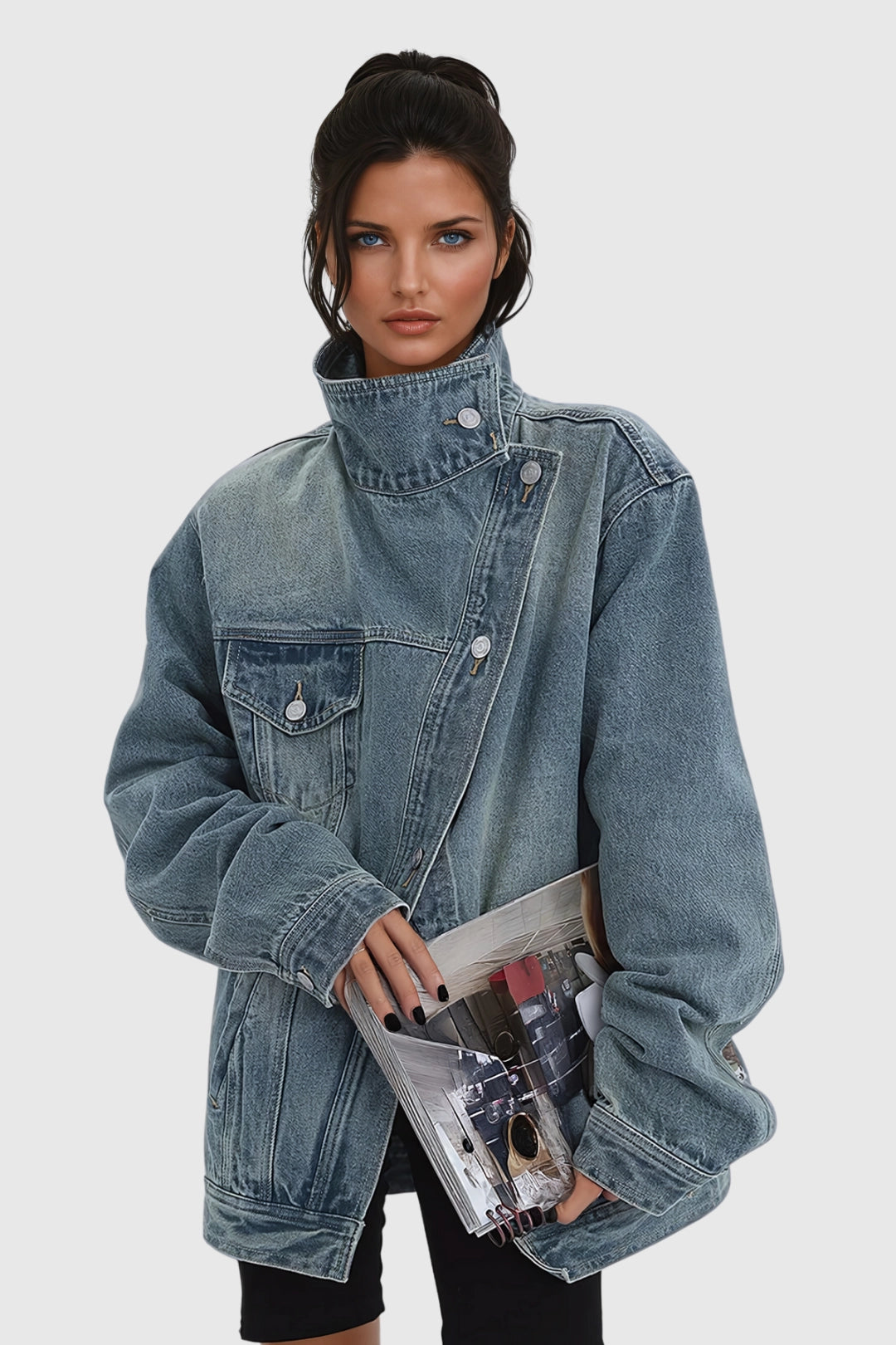 Sabine | Women's Oversized Denim Jacket with Asymmetric Collar