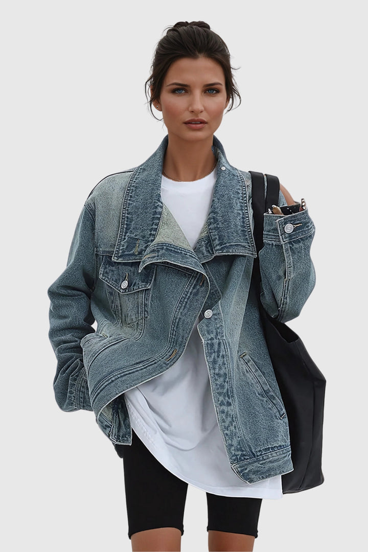 Sabine | Women's Oversized Denim Jacket with Asymmetric Collar