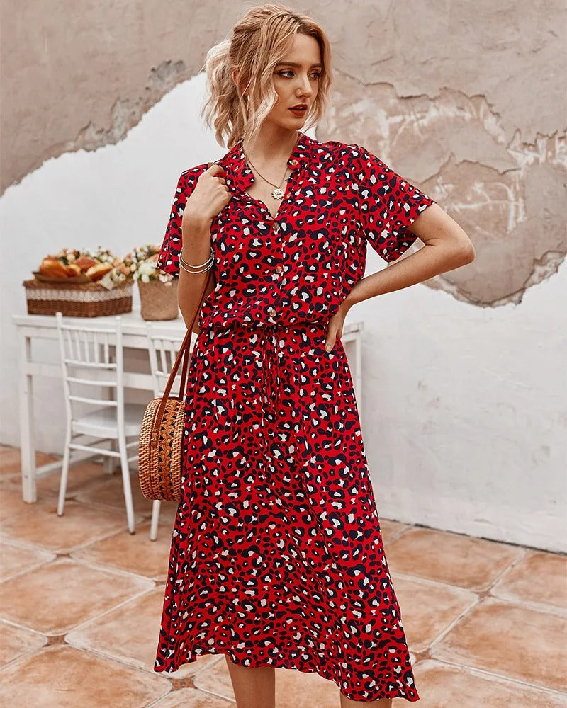 Cosette | Spot Print Drawstring Waist Wedding Guest Dress