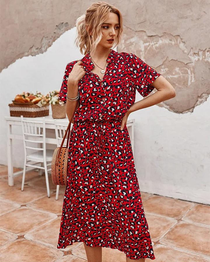 Cosette | Spot Print Drawstring Waist Wedding Guest Dress