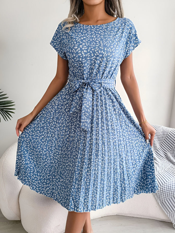 Clover | Ditsy Floral Belted Womens Pleated Midi Dress