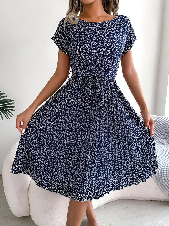Clover | Ditsy Floral Belted Womens Pleated Midi Dress